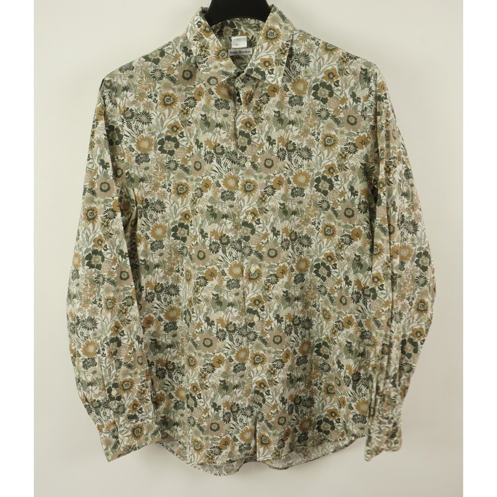 Robert Friedman Men's XL‎ Green Watercolor Floral Jersey Cotton Button Up Shirt